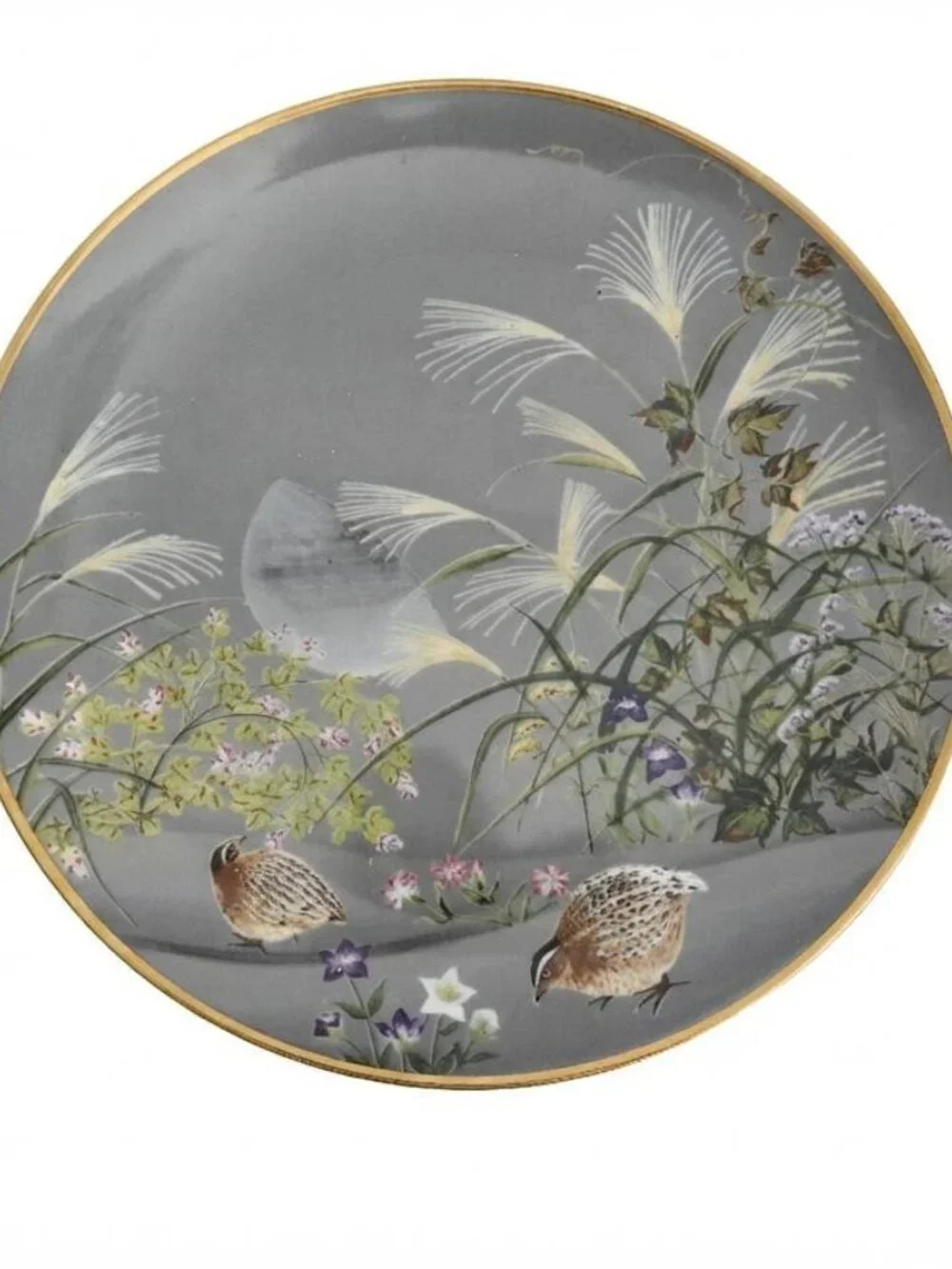 Vintage Painted Ceramic Dinner Plate Naoka Nobata 1979 Quails September